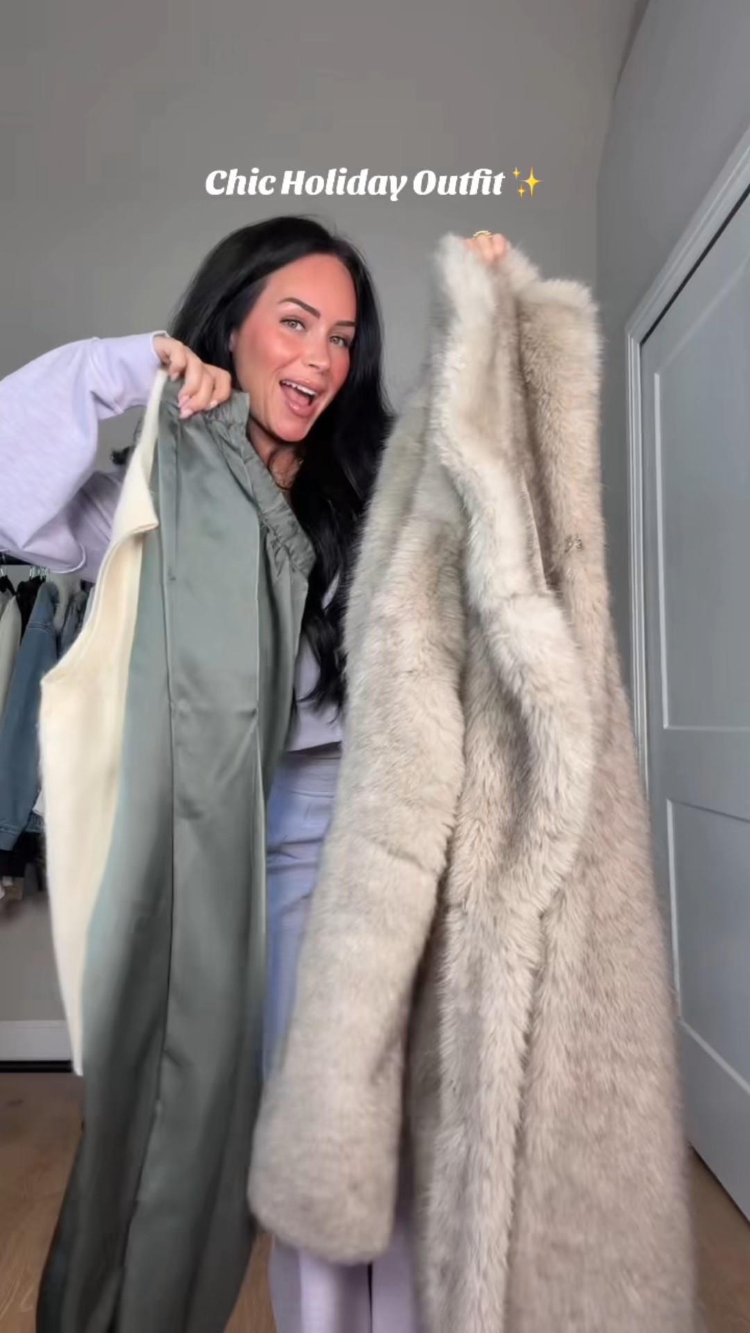 Soft neutrals and sleek textures for the holidays: cashmere, satin, and a classic long coat ✨ I will have my outfit details linked on my LTK in the “outfit inspo”section. 

My sizing 5’7, 145lbs, 32dd
I’m wearing size smalls 

#LTKHoliday #LTKootd #LTKWorkwear