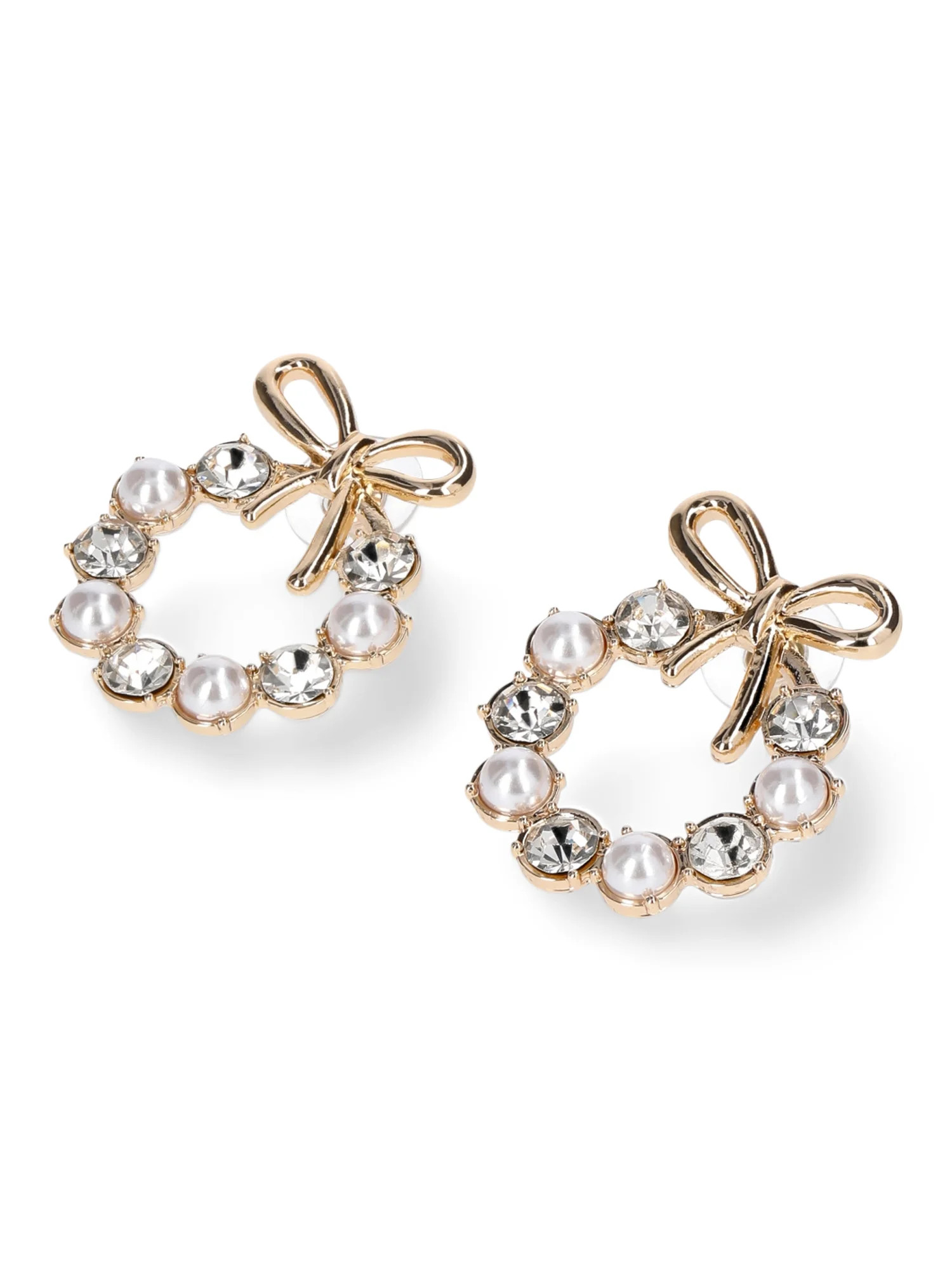 Time and Tru Women's Faux Pearl and Rhinestones Wreath Hoop Earrings | Walmart (US)