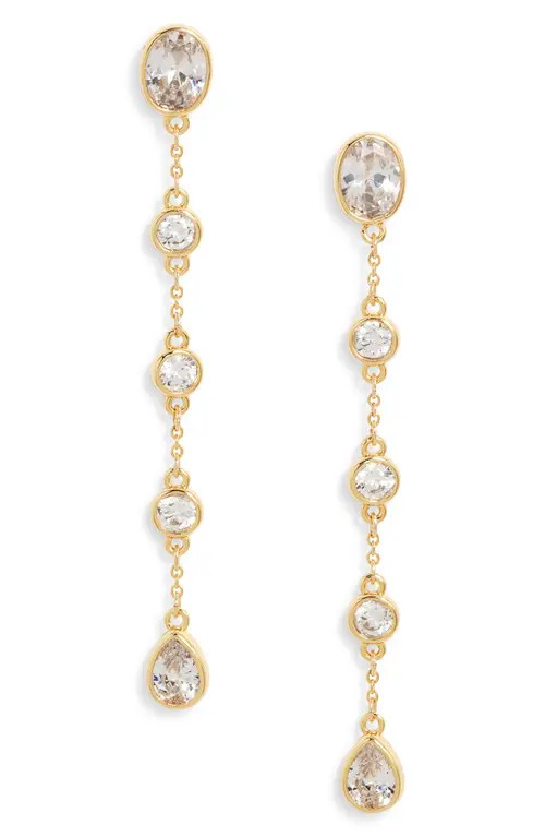 Nordstrom Bezel Cubic Zirconia Linear Drop Earrings in Clear- Gold at Nordstrom | Nordstrom