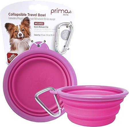Prima Pets Collapsible Silicone Food & Water Travel Bowl with Clip for Dog and Cat, Small (1.5 Cu... | Amazon (US)