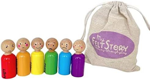 My Felt Story, 6 Feeling Peg Dolls, Rainbow Wood, Social/Emotional Learning, Montessori Reggio Pr... | Amazon (US)