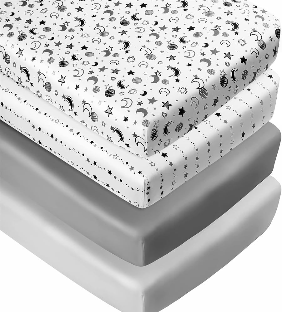 FIGEPO 4 Pack Star and Moon Neutral Unisex Fitted Baby Crib Sheets Set for Baby Boys or Girls | Amazon (US)