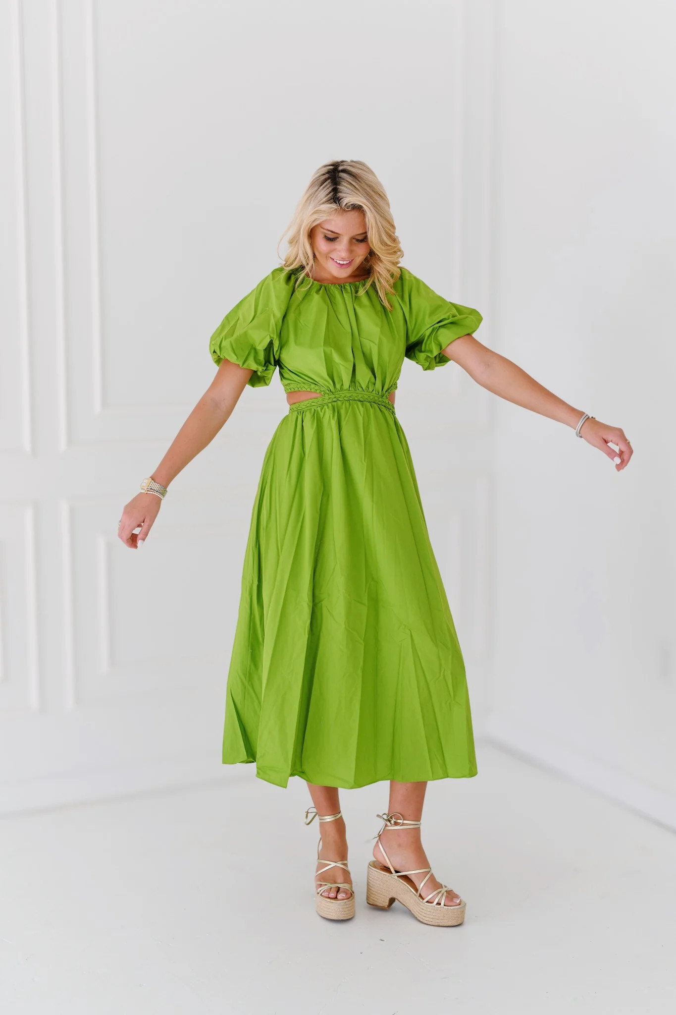 Bri Midi Cutout Dress - Green Small | Fancyd Boutiqe