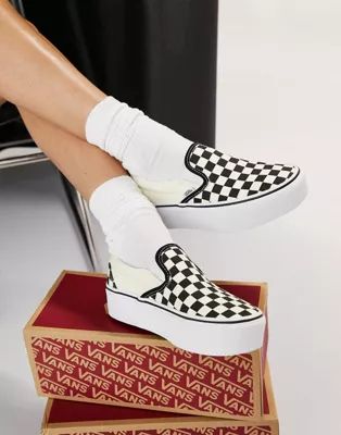 Vans Classic Slip-On Stackform sneakers in checkerboard | ASOS (Global)