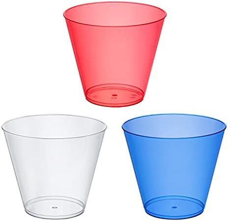 Party Essentials 20-Count Patriotic Assortment Hard Plastic 9 oz Tumblers Cups, Red/Clear/Blue | Amazon (US)