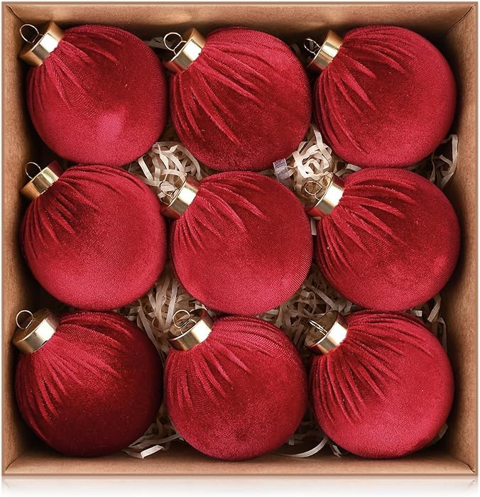Velvet Ornaments for Christmas Tree Decorations - Burgundy Xmas Ball Ornament for Indoor Holiday ... | Amazon (US)