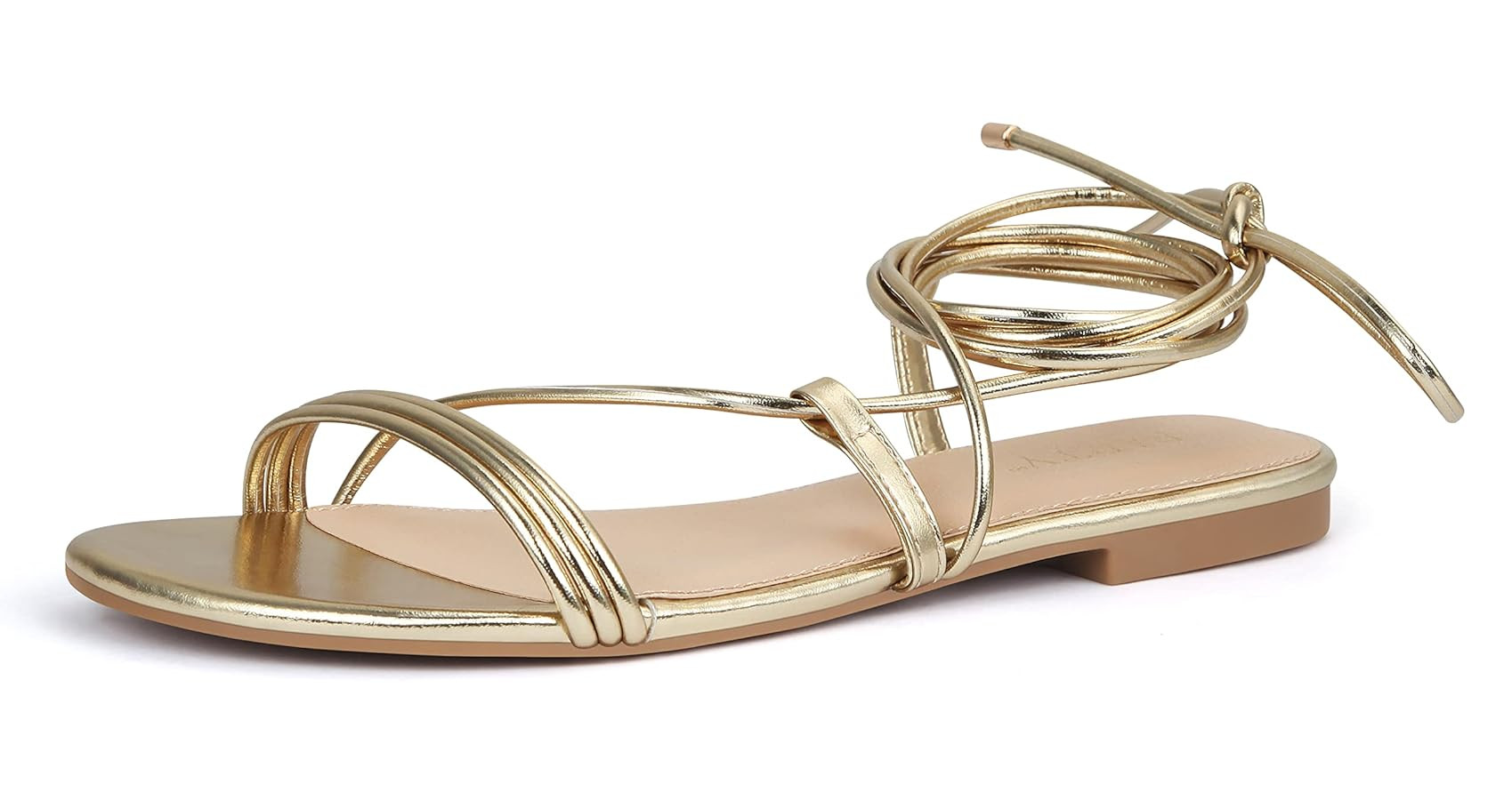 PARTY Women's Strappy Sandals Lace Up Flats Tie Up Open Toe Ankle Strap Shoes | Amazon (US)