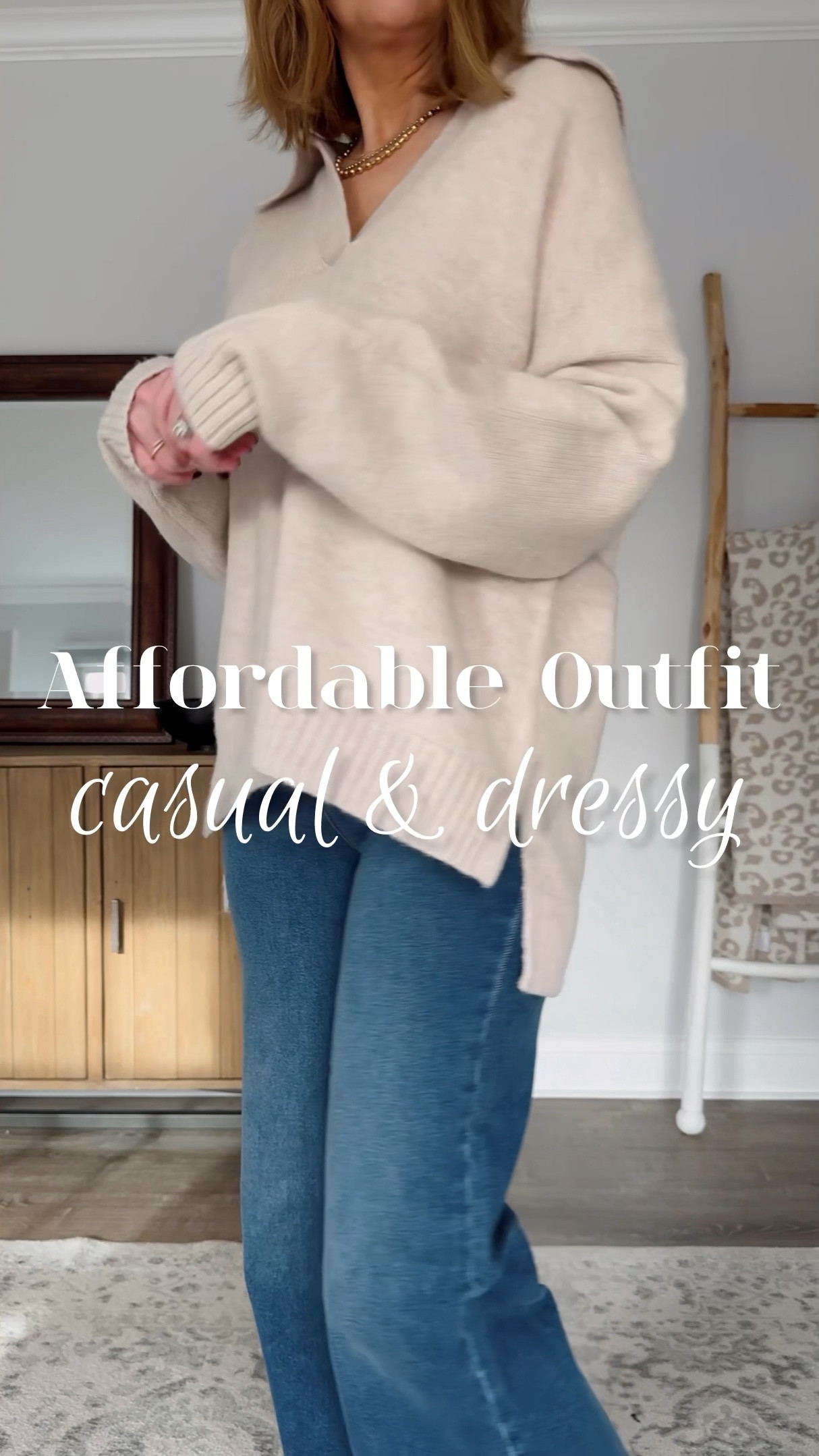 Which look do you like better, dressy or casual?? 
Would you believe that aside from the shoes, this entire look is from Walmart + Target?! I sized up to and XL in the sweater and these $24 jeans are SO👏🏼GOOD👏🏼IN👏🏼THE👏🏼BOOTY👏🏼

Affordable fashion, Target style, Walmart fashion finds, style on a budget, timeless fashion, stretchy jeans, wide leg jeans outfit, viral Walmart finds, viral target finds, tunic sweater, feel good outfit, versatile outfit

#LTKWatchNow #LTKStyleTip #LTKMostLoved