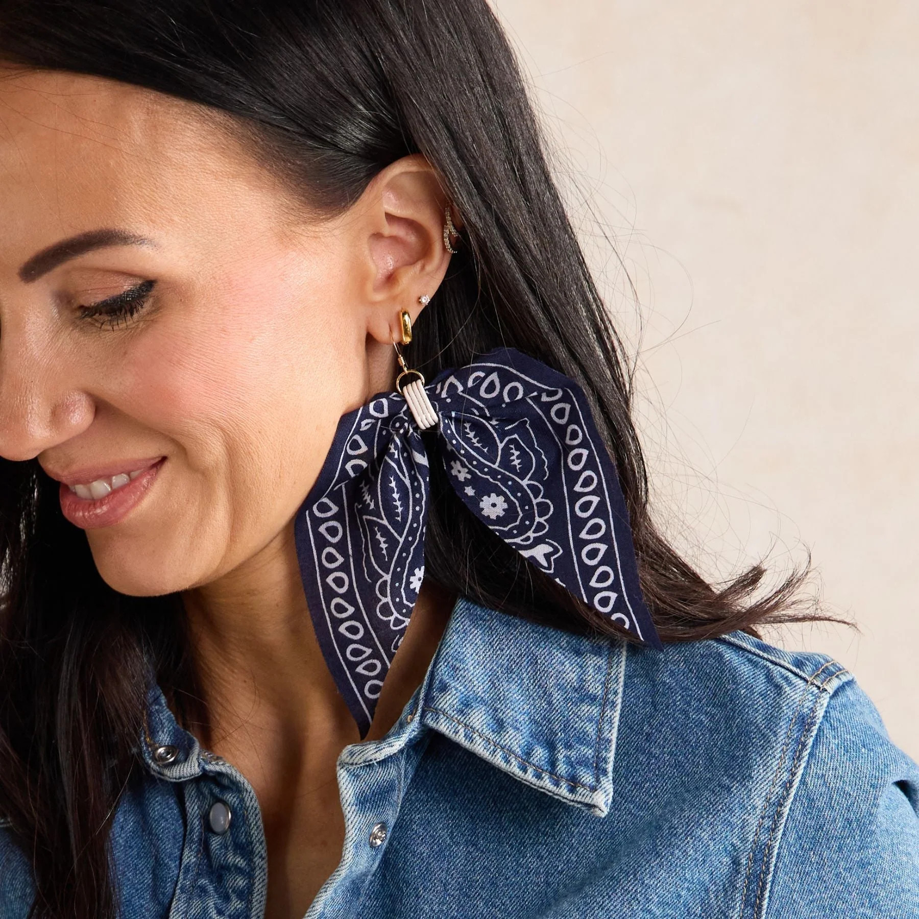 Navy Bandana Statement Earrings | Nickel and Suede
