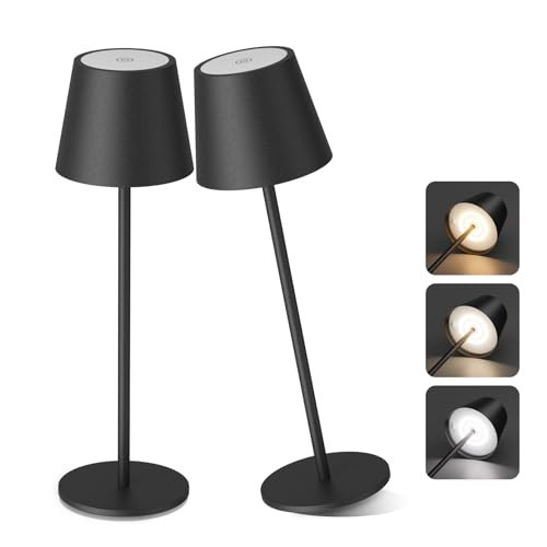 Aipsun Rechargeable Cordless LED Table Lamp 2 Pack, 6200mAh Battery Powered with Stepless Dimming, Waterproof Outdoor Modern Black Finish | Amazon (US)