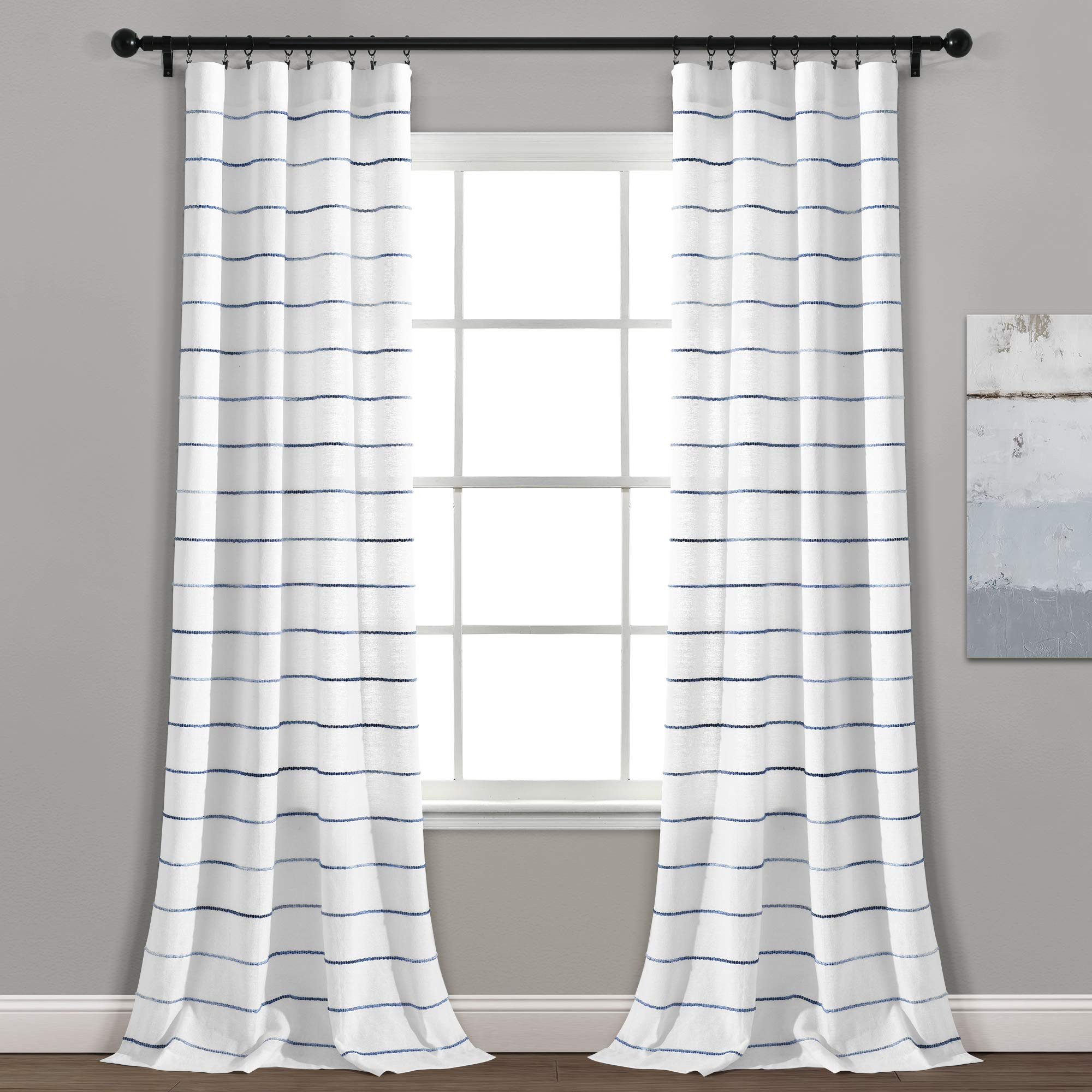 Lush Decor Ombre Stripe Curtain Panel Set, 2, 40''W x 84''L, Navy, Recycled Cotton/Polyester, Rod... | Amazon (US)