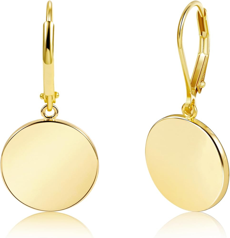 925 Sterling Silver Disc Dangle Earrings for Women Flat Hypoallergenic Drop Earrings Classic Coin... | Amazon (US)