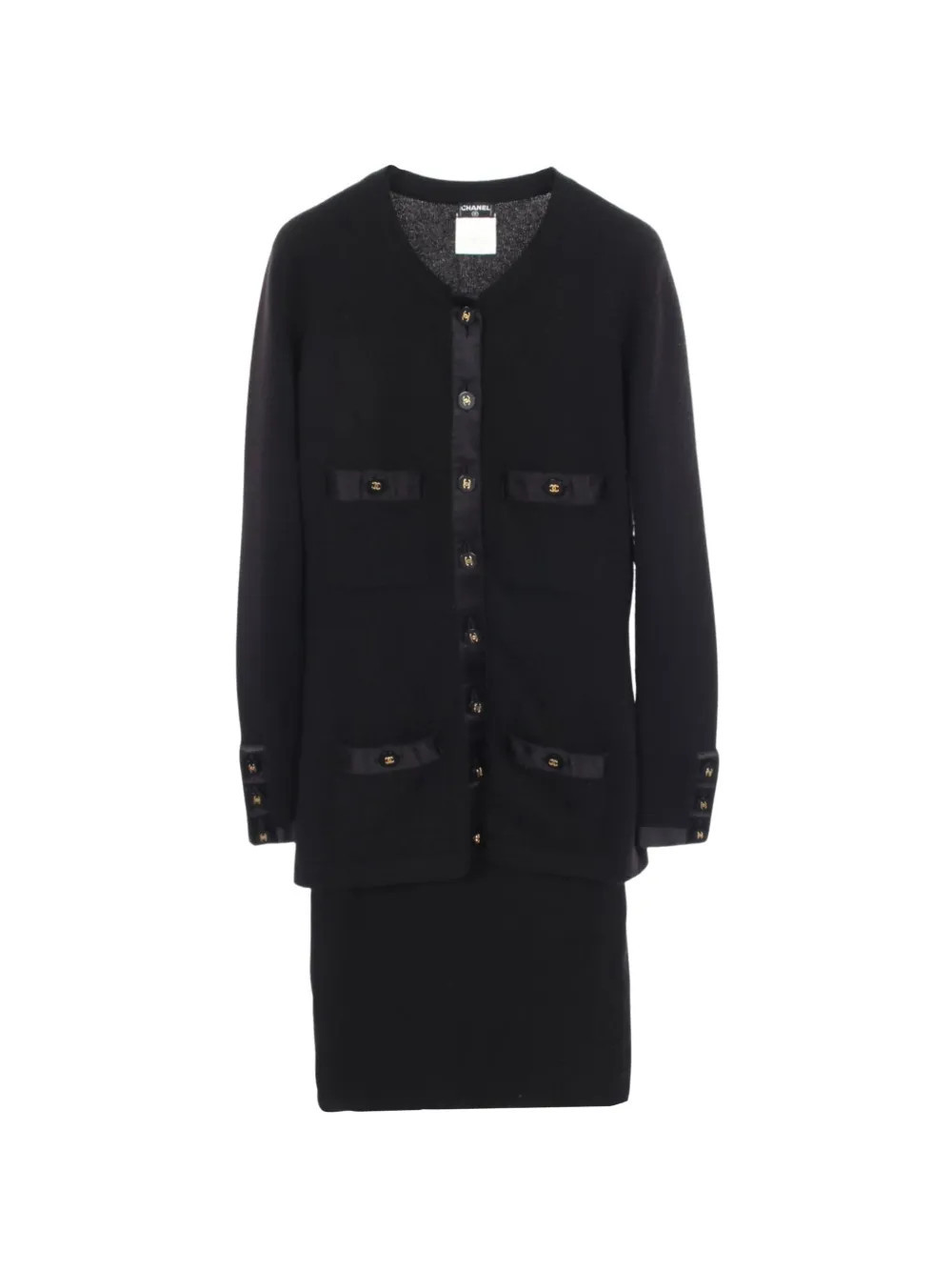 CHANEL Pre-Owned 1986-1988 Coco Mark cashmere skirt suit - Black | Farfetch Global