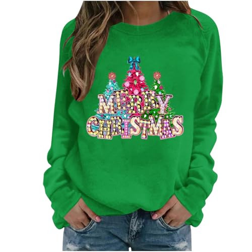 Merry Christmas Sweatshirt for Women Funny Holiday Xmas Tree Graphic Pullover Top Fashion Holiday Lightweight Shirt | Amazon (US)