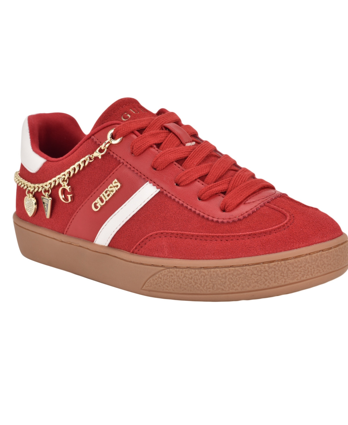 Guess Women's Naoko Charm Lace-Up Court Sneakers - Red | Macy's