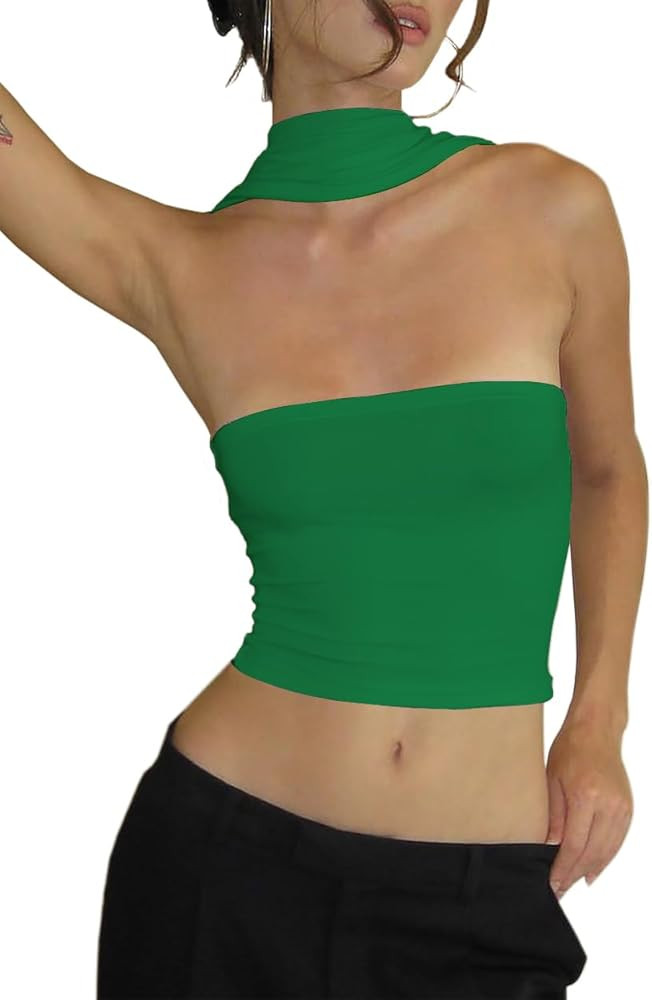 Women's Sexy Halter Tube Tank Crop Tops Strapless Slim Fitted Y2k Bandeau Top Off Shoulder Basic ... | Amazon (US)