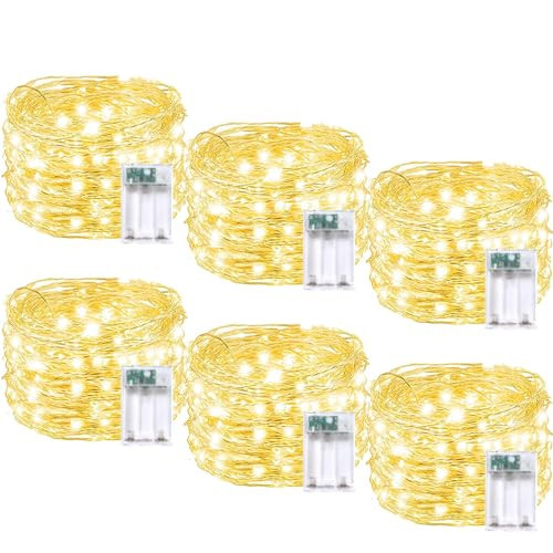 6 Pack Christmas Fairy Twinkle Lights Battery Operated, 3 Pack Cool Whie & 3 Pack Warm White Each 20FT 60 LED Waterproof Outdoor String Light, Fairy Light with Timer for Christmas Decorations | Amazon (US)