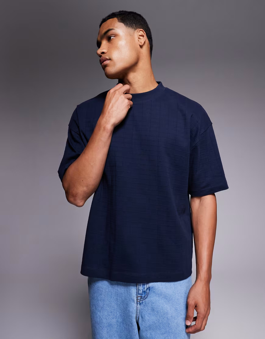 ASOS DESIGN heavyweight oversized boxy t-shirt in navy square texture | ASOS (Global)