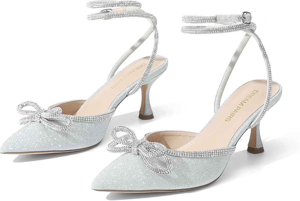 DREAM PAIRS Kitten Heels Rhinestone Bow Ankle Strap Stiletto Pointed Closed Toe Heels for Women P... | Amazon (US)