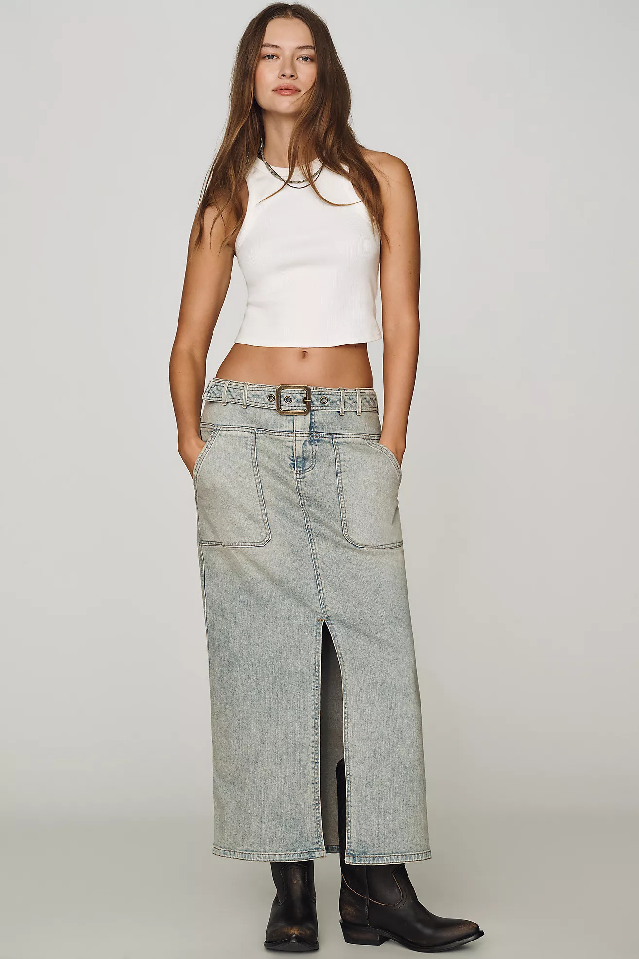 Pilcro Slouchy Denim Column Skirt | Anthropologie (US)