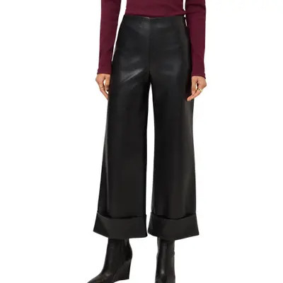 FIFTEEN TWENTY Regina Cuffed Cropped Faux Leather Pants in Black at Nordstrom, Size Medium | Nordstrom
