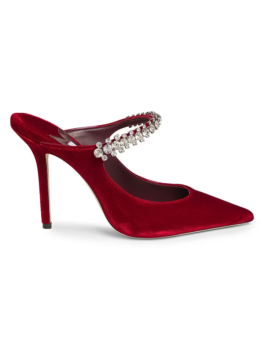 Women's Bing 100MM Crystal-Embellished Velvet Mules - Ruby Red - Size 11.5 | Saks Fifth Avenue