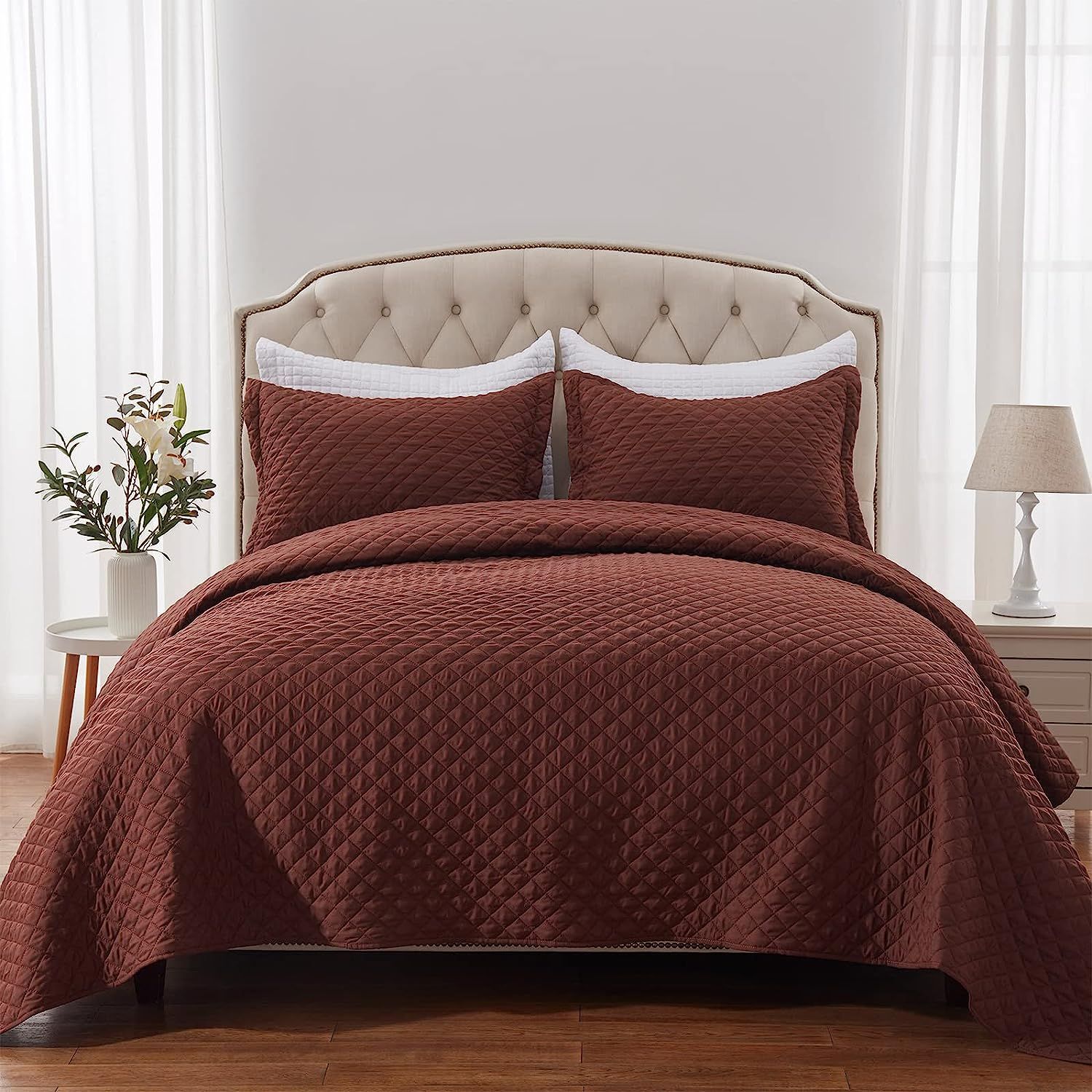 SunStyle Home Quilt Set Queen Chocolate Brown Lightweight Bedspread Soft Reversible Coverlet for ... | Amazon (US)