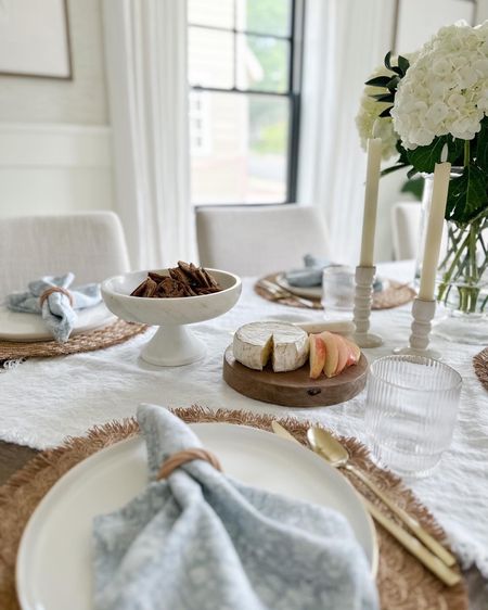 Footed marble bowl and teak cheese board from @pepperandvetiver #ad, candle holders from McGee & Co, summer table scape, neutral place setting 

#LTKsalealert #LTKhome #LTKunder100