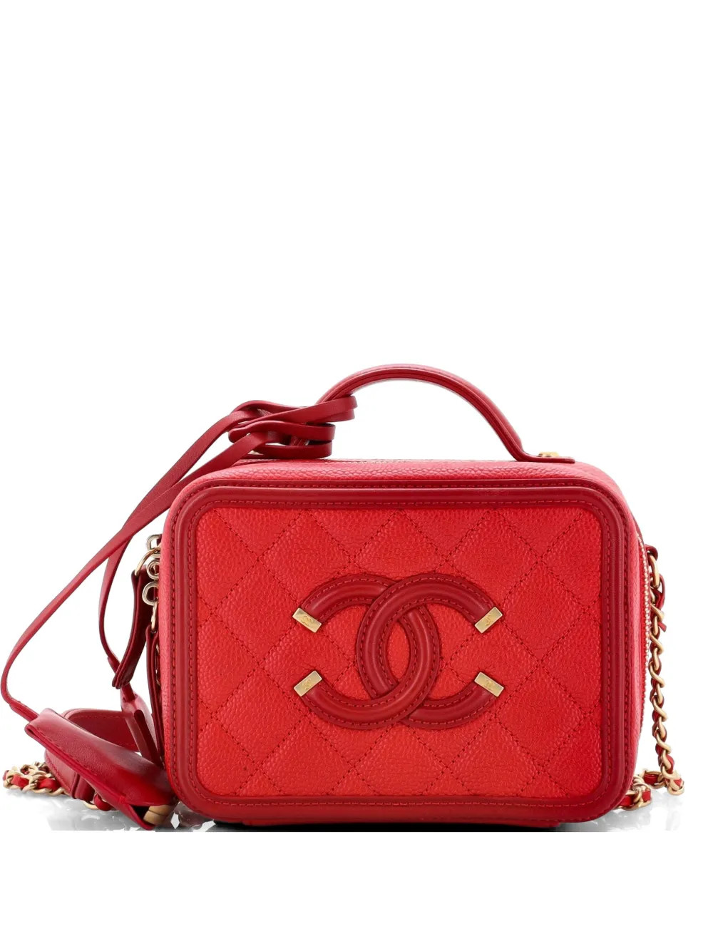 CHANEL Pre-Owned Filigree Vanity Case Quilted Caviar Small Satchel | Red | FARFETCH | Farfetch Global
