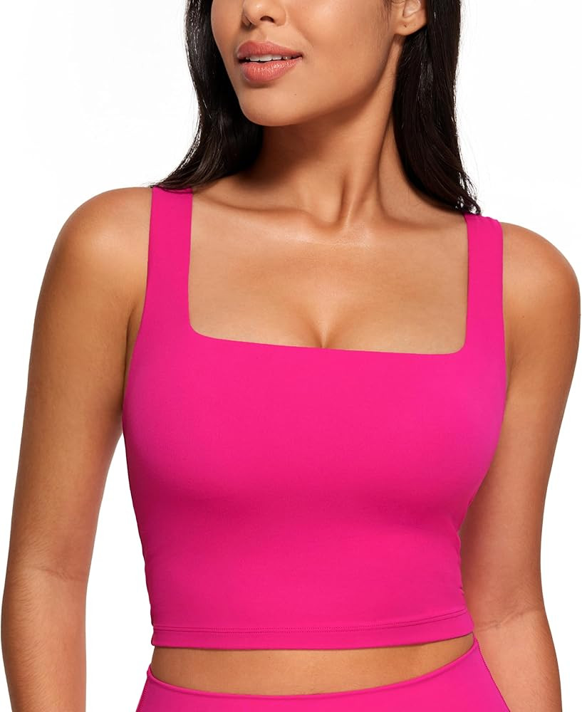 CRZ YOGA Butterluxe Womens Square Neck Longline Sports Bra - Workout Crop Tank Tops Padded with B... | Amazon (US)