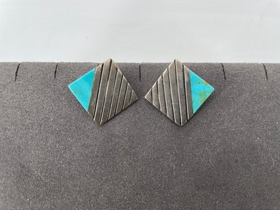 Vintage Native Turquoise 925 Sterling Silver Earrings Navajo Style | eBay US
