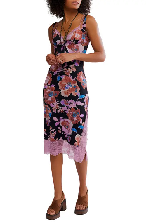 Free People Party Crasher Midi Nightgown in Black Combo at Nordstrom, Size X-Large | Nordstrom