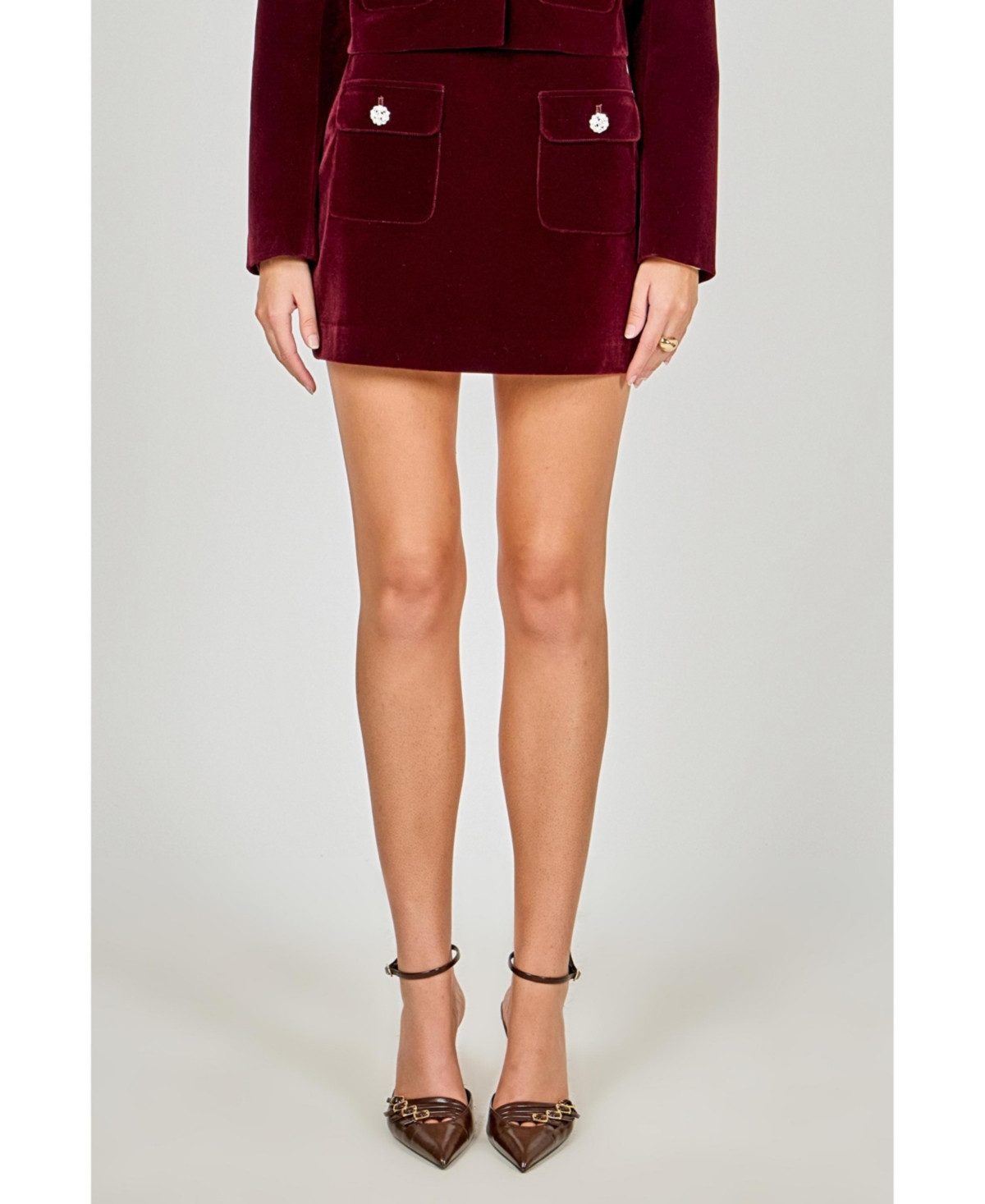 endless rose Women's Velvet Jeweled Button Mini Skirt - Merlot | Macy's