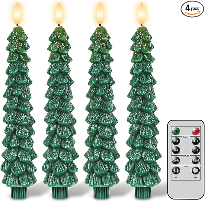 GenSwin Christmas Tree Flameless Taper Candles with Remote Timer, Christmas LED Taper Candles wit... | Amazon (US)