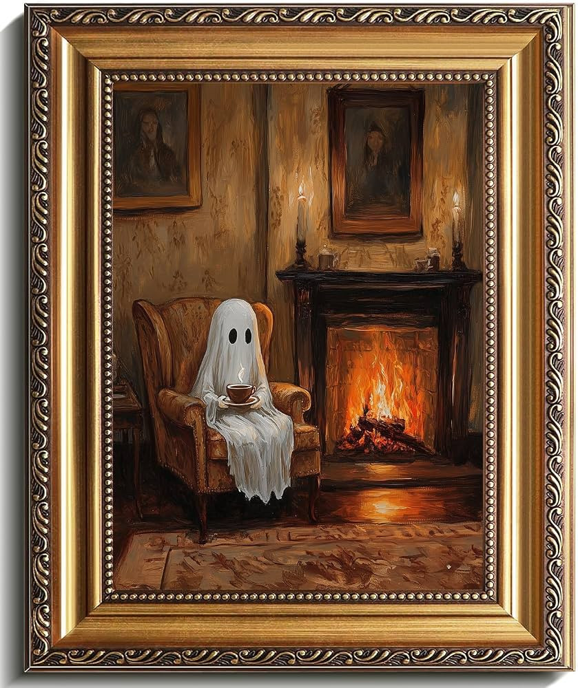 uniro Vintage Gold Framed Wall Art, Vintage Cute Ghosts Decor Halloween Painting, Spooky Ghost Dr... | Amazon (US)