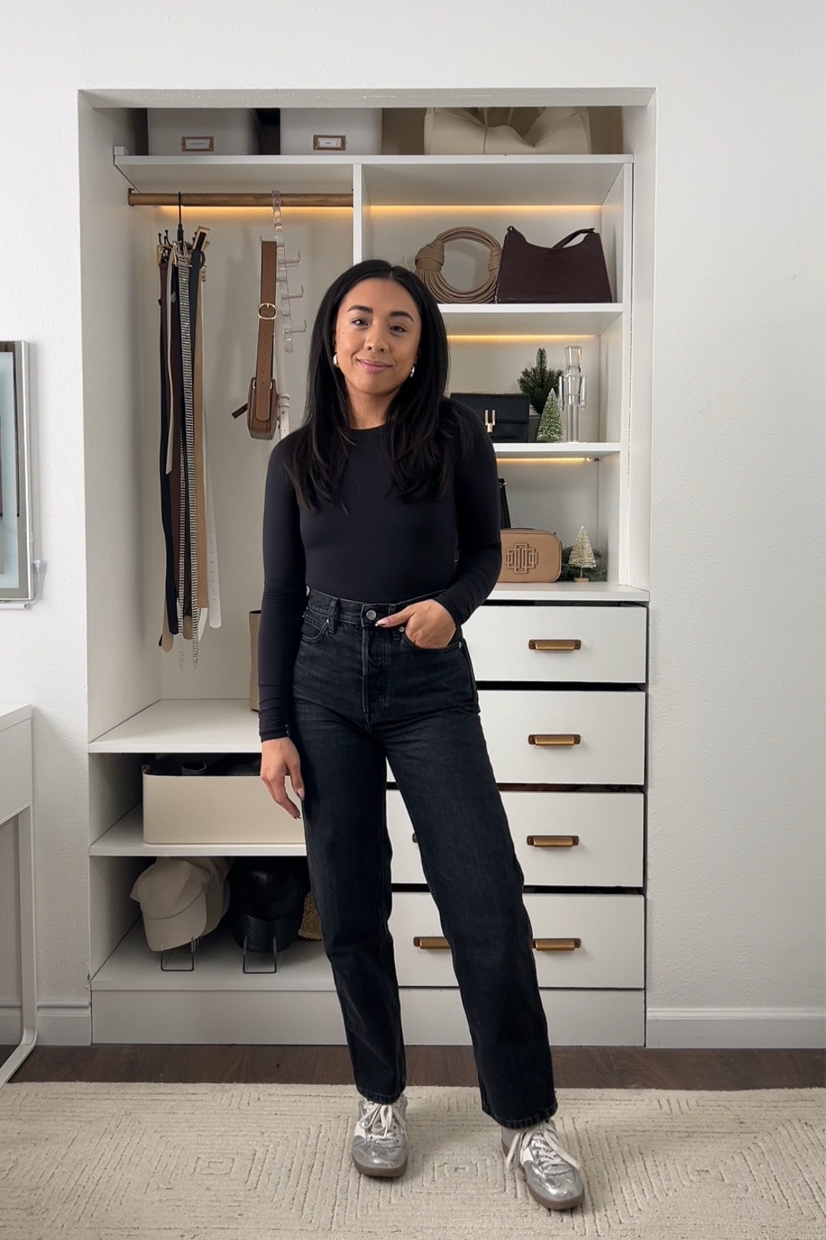The rigid way high jean from Everlane in the Coal wash – these are 100% cotton so don’t have any stretch, they fit TTS.

I wear size 25 in the 27.5 inch inseam

#LTKCyberWeek #LTKStyleTip #LTKFindsUnder100