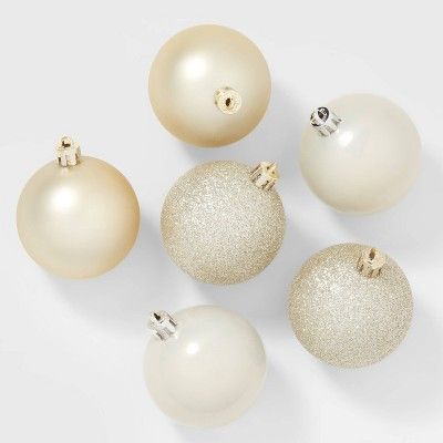 50ct Shatter-Resistant Round Christmas Tree Ornament Set Candy White/Champagne - Wondershop&#8482... | Target