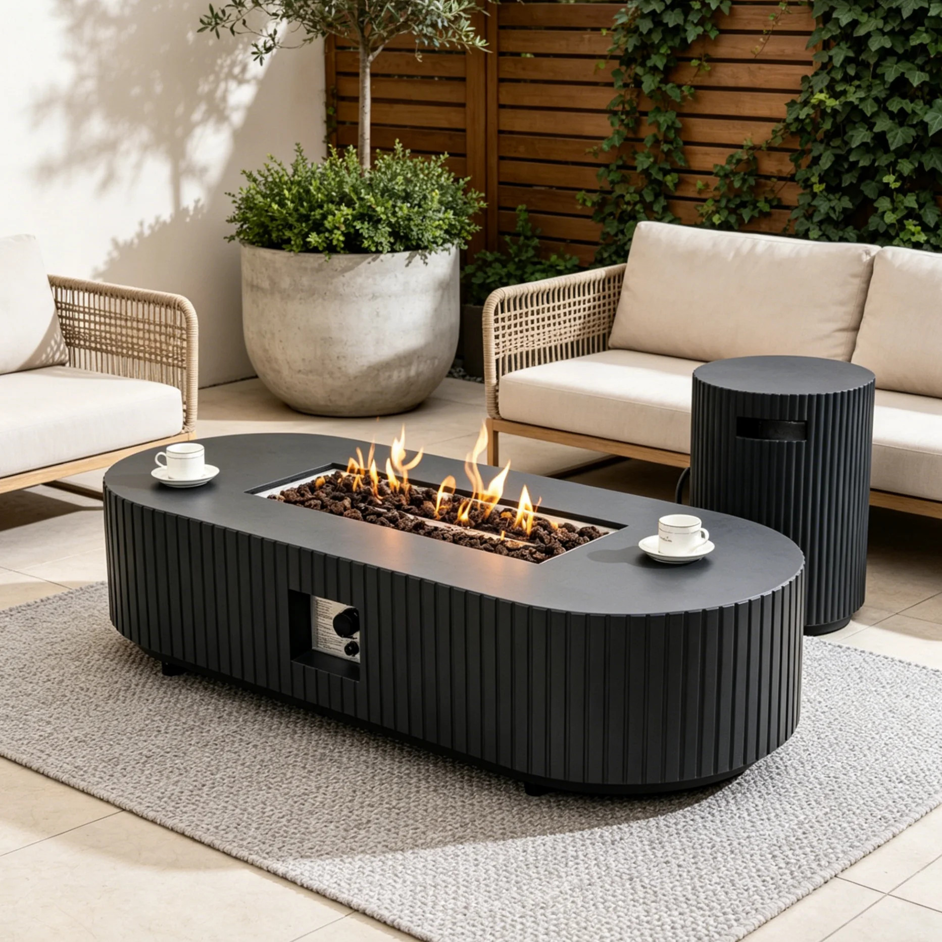 Terrafab Composite Propane Fire Pit Table Set With 50,000 BTU Stainless Steel Burner & Matching Propane Tank Side Table – Includes Lava Rock & Rain Co | Wayfair North America