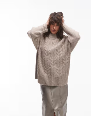 Topshop knitted fluffy oversized cable jumper in oat | ASOS (Global)