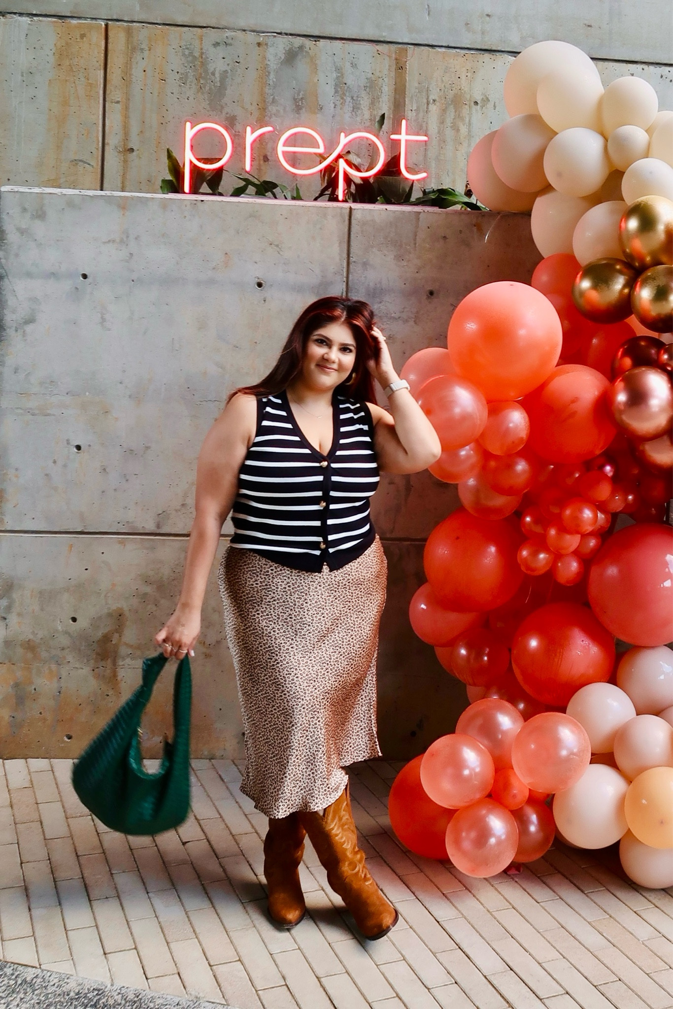 Curve fall transition outfit! 

Sweater vest top
Silk leopard cheetah skirt
Suede Tecova cowboy boots 
Green leather bag from Anthropologie 

#LTKMidsize #LTKSeasonal #LTKStyleTip