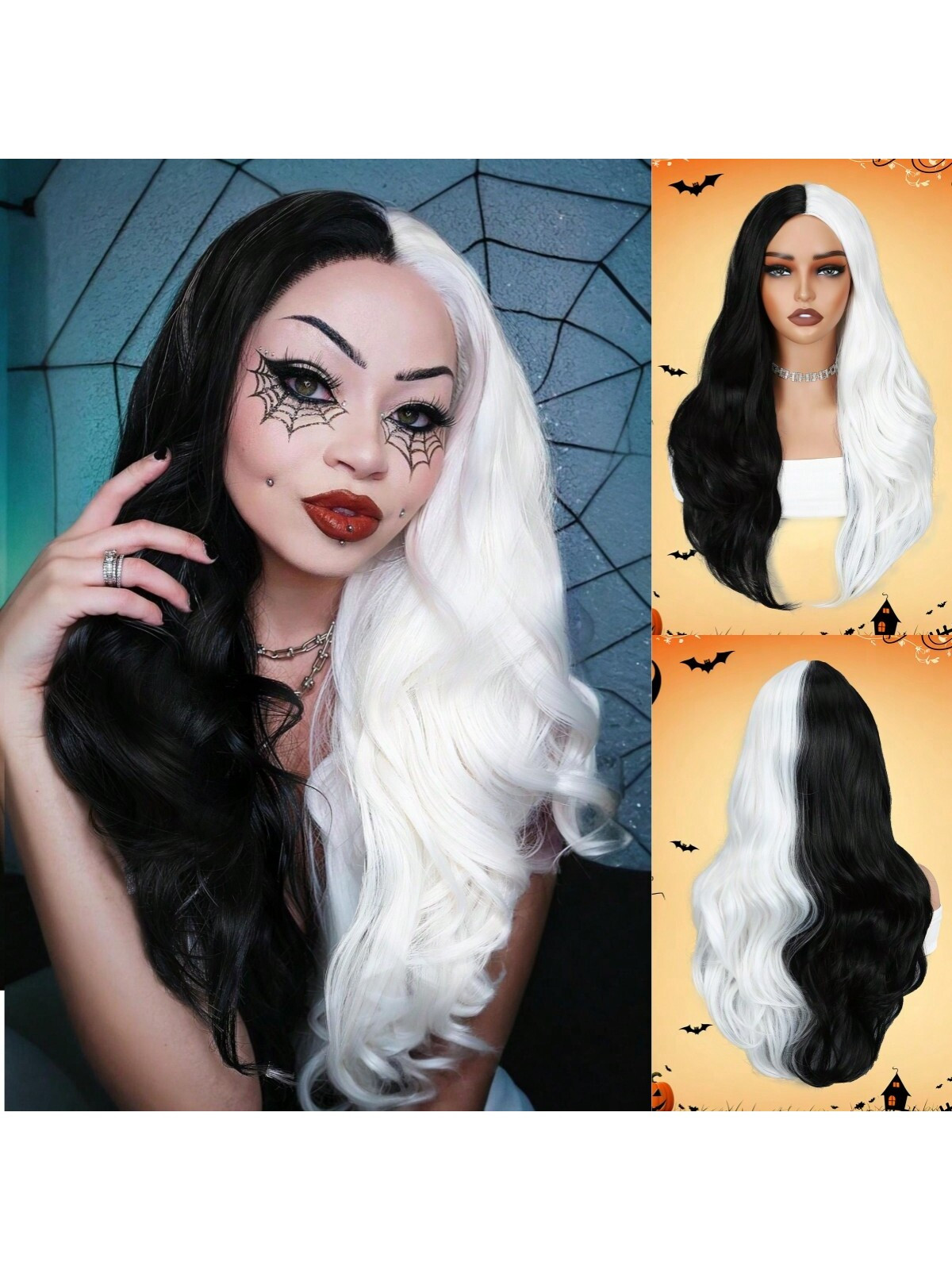 Long Wavy Black White Wigs For Women 26 Inch Middle Part Curly Wavy Wig Natural Looking Synthetic... | SHEIN