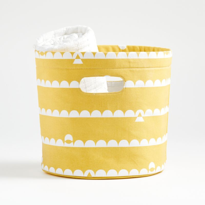 Yellow Striped Round Storage Bin | Crate and Barrel | Crate & Barrel