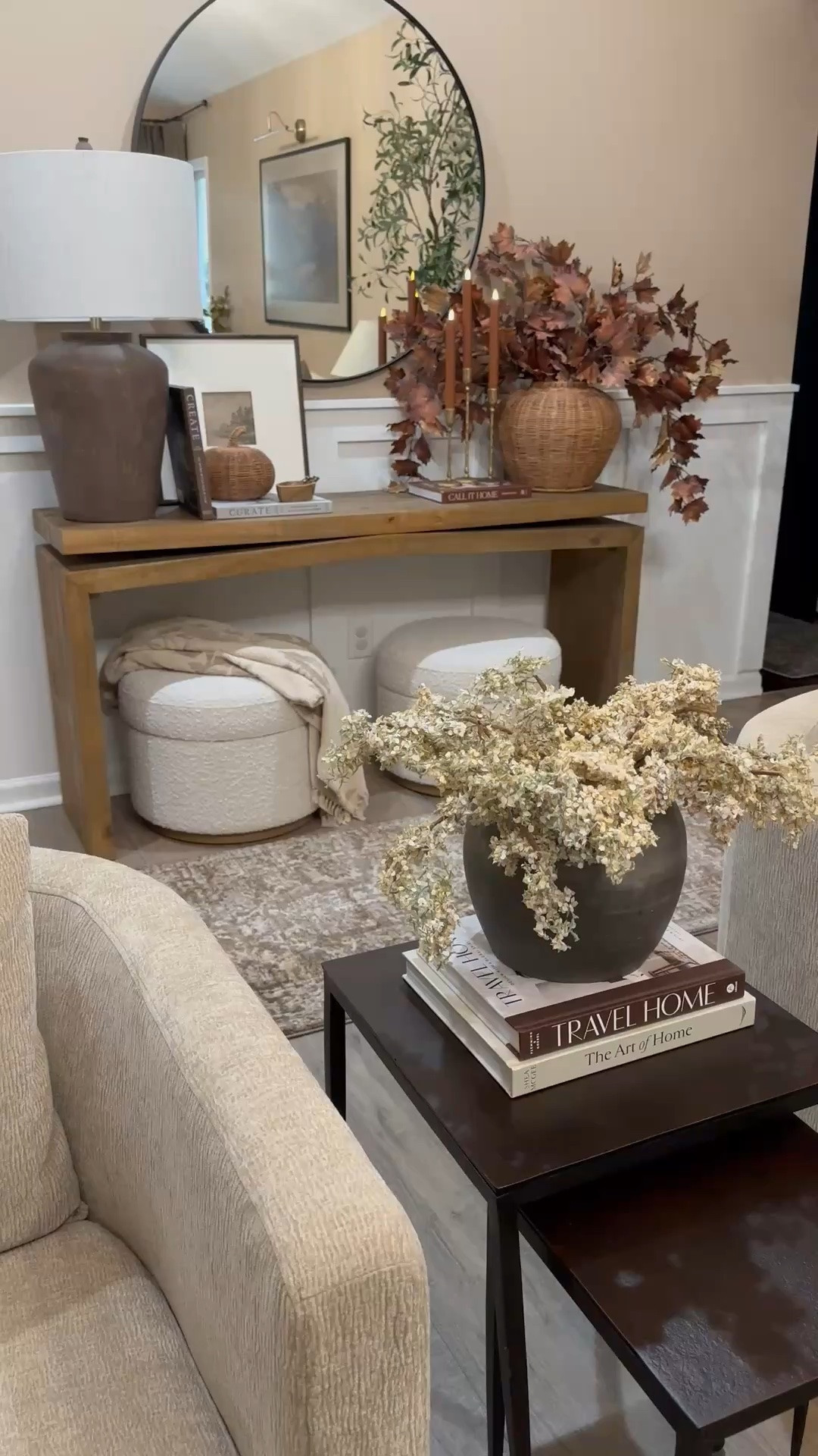 Cozy Fall Console 🍂 Warm wood tones, cozy textures, layered neutrals, and those rich fall branches make this whole space feel so welcoming for the season. I love how just a few simple fall touches can completely change the feeling of a room without having to redecorate everything. So many beautiful pieces here to create that cozy, collected look for fall. 🤎

#FallHome #FallDecor #CozyHome #EntrywayDecor #HomeDecor #LTKHome

#LTKSaleAlert #LTKHome #LTKSeasonal