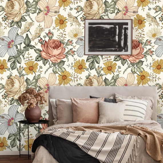 Removable Wallpaper  Peel and Stick Floral Wallpaper  Self | Etsy | Etsy (US)