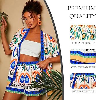 2025 Summer Women's 2-piece Suit, Multi-color Flower & Bird Print Shirt Collar Short Sleeved Card... | Amazon (US)
