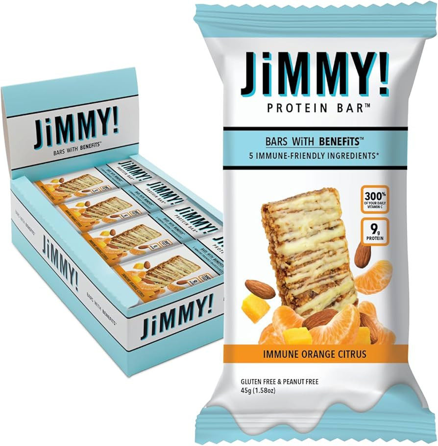 JiMMYBAR! - Immune! Orange Citrus Blast Protein Bars - 9g Protein Bar - 12 Count - 58g of Real Fo... | Amazon (US)