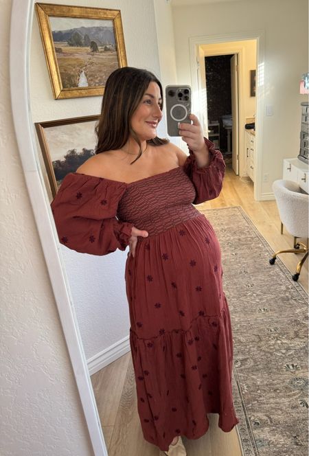 Love the smocked top, puff sleeves, and embroidery on this dress!! 

Wearing a size small! 

Summer dress, boho dress, maxi dress, off the shoulder dress, petite dress, maternity dress, third trimester outfit, party dress, event dress, vacation outfit

#LTKFindsUnder100 #LTKBump #LTKStyleTip
