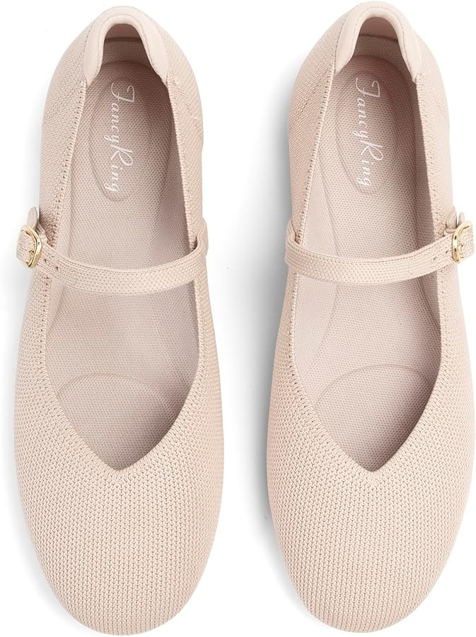 Flats for Women Mary Jane Shoes Knit Round Toe Ballet Flats with Strap Womens Comfortable Work Fl... | Amazon (US)