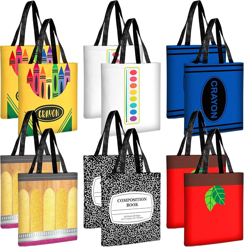 12 Pcs Teacher Appreciation Gift Bags Bulk Canvas Tote Bag for Teacher Pencil Crayon Marble Compo... | Amazon (US)