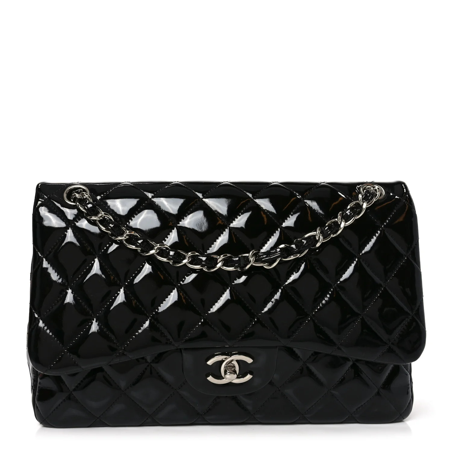 Patent Quilted Jumbo Double Flap Black | FASHIONPHILE (US)